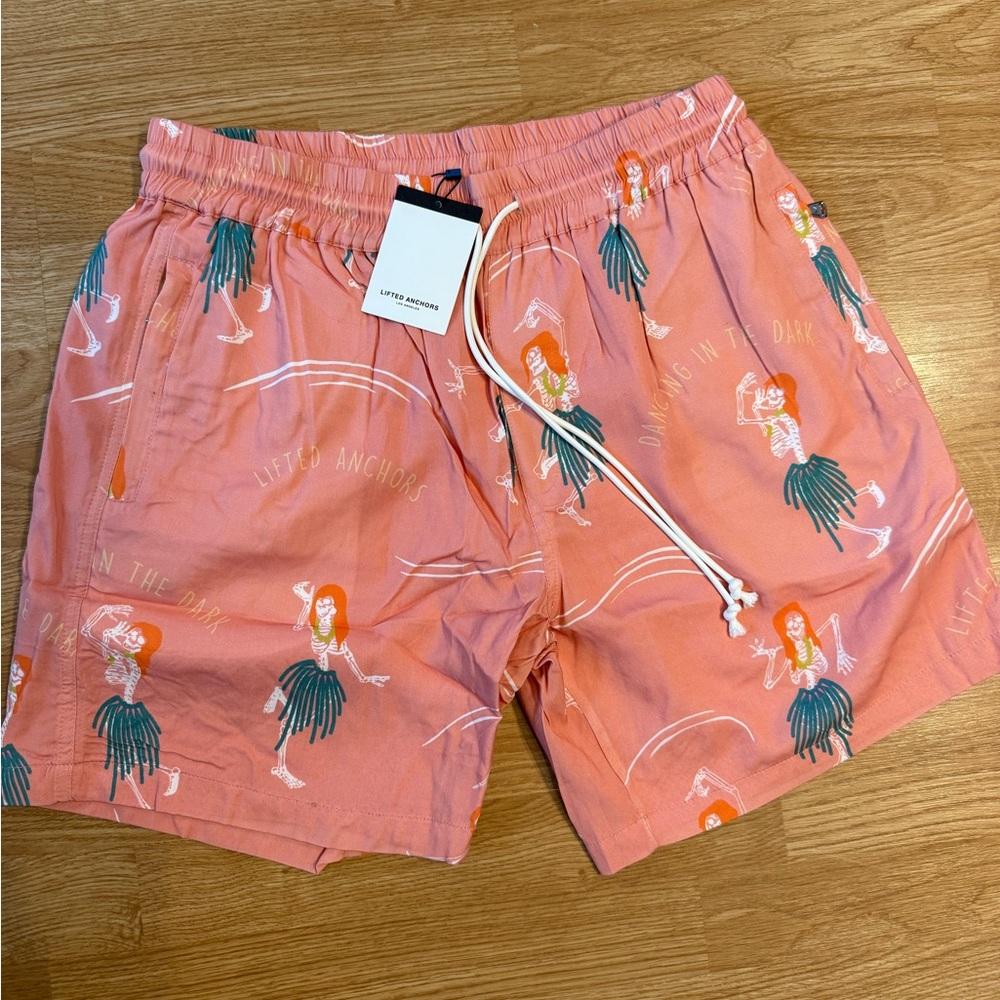 Lifted Anchors “Dancing in the Dark” Hula Skeleton Swim Shorts – Small/Medium